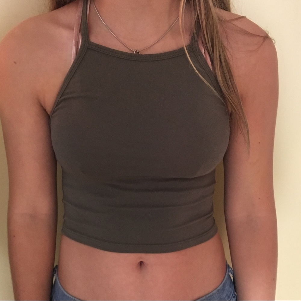 Olive colored cropped tank top